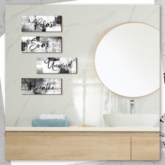 Luxurious Rustic Black & White Wall Art for Bathroom, Living Room – Set of 4