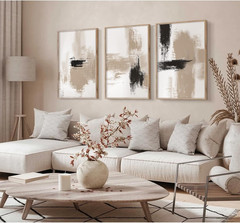 Beige Abstract Wall Art Painting Set of 3 Neutral Canvas Wall Art Prints Black B