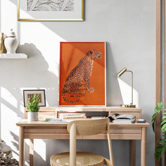 Leopard Art Poster Vintage Wild Cat Print Orange Safari Wall Decor