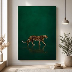 Emerald Leopard Canvas Art Walking Water Reflection Custom Gift