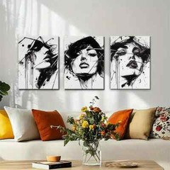 3pcs White Black Abstract Woman Stylish Perfect Wall Art Canvas Unframed/Framed
