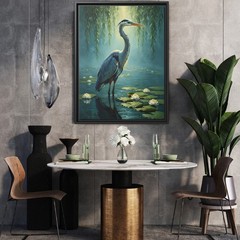 Great Blue Heron and Lotus Wall Art, Coastal Lake House Decor, Serene Wildlife