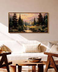 Rustic Landscape Wall Art – Large Framed Vintage Farmhouse Decor 20x40in