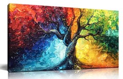 Colorful Tree Pictures Wall Decor for Living Room – Home Office Decor for Wom…