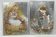 Dufex (2) Prints Foil Art Metallic Floral Country Girls *Read Condition* England