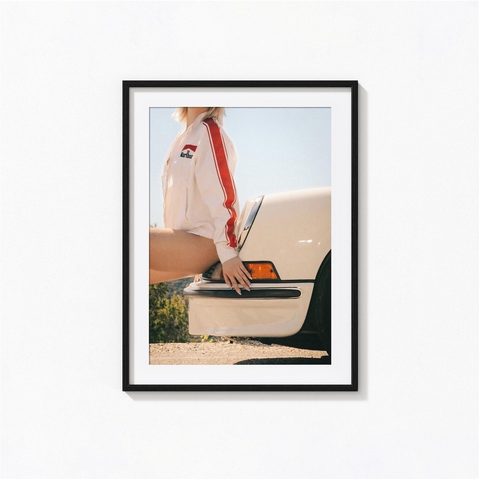 Retro Porsche 911 Girl Poster – Vintage Automotive Photography Wall Art Unframed