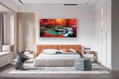 Canvas Print Red Forest Waterfall Canvas Painting Wall Mural, DIY Framed 24″x48″