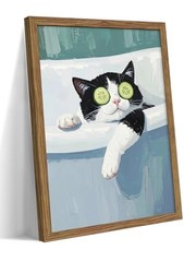 Tuxedo Cat Canvas Wall Art, Bathroom Pictures Wall 10″L x 8″W Cow Cat Framed