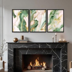 Green and Gold Wall Art Set of 3 Emerald Green and Gold Marble Paintings Pict…