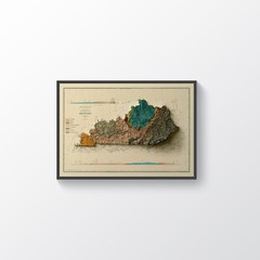 Kentucky Map, Kentucky 2D Relief Map, Kentucky Vintage Map – 2D Flat Print