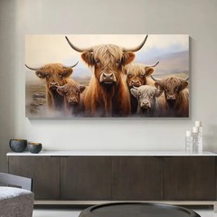 Family of Highland Cows Canvas Painting Wall Picture Canvas Wall Art Home Decor