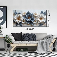 Blue and White Flower Pictures for Living Room Teen Bedroom Decor for Girls W…