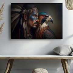 Native American Warrior Face Paint Feathers Canvas Wall Art Print Decor