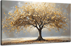 Large Gold Tree of Life Canvas Art – Retro Abstract Wall Decor for Home