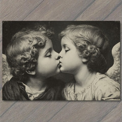 Art Print Cherub Angels Kissing Romantic Victorian Etching Heavenly Classical Mo