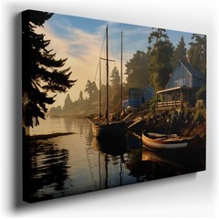 Harbor Serenity in Twilight’s Embrace, 27 x 18 inch Canvas Wall Art Modern Home