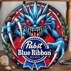 Pabst Blue Ribbon Monster 8×8 Inch Round Aluminum Tin Metal Signs Wall Art – Fes