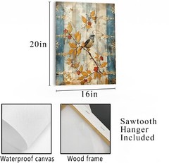 16×20 Antique Blue and Bird Canvas Print Wall Art