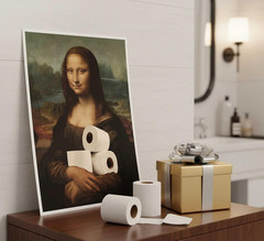 Funny Eclectic Bathroom Canvas Wall Art Vintage Humor Fun Mona Lisa Portrait Cla