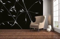 Organic Nature Wall Mural 144Wx100H Removable | Black Abstract Flower Design