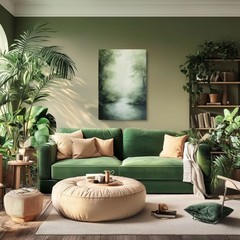 Misty Forest River Abstract Green Painting Print on Framed Canvas Wall Art Decor