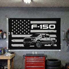 F150 Wall Banner Ford Truck American Flag Silhouette Garage Decor 3×5 ft