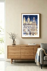 Set of 2 Paris Sacre Coeur Montmartre Louvre Museum Watercolor Art Print 12X16″