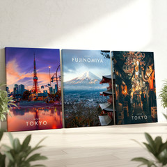 3 Pieces Captivating Japan Cityscape Large Wall Art Set for Living Set Of 3