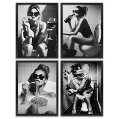4PCS Funny Bathroom Wall Art Bathroom Decor Bathroom Accessories Black and Wh…