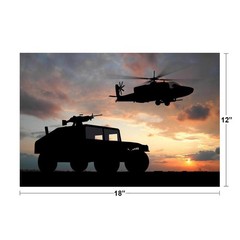 Military Armored Vehicle Helicopter Over Sunset Photo Art Print Poster 18×12