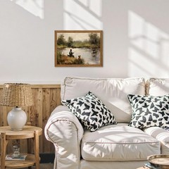Serene Fishing Scene Wall Art for Nature Lovers, Rustic Wood Framed Wall Deco…