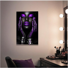 Purple Afro Woman Canvas Art – Modern Black Girl Wall Decor (20″x30″)