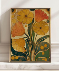 Retro Botanical Art Poster Mustard Yellow Flower Mid Century Modern Wall Decor
