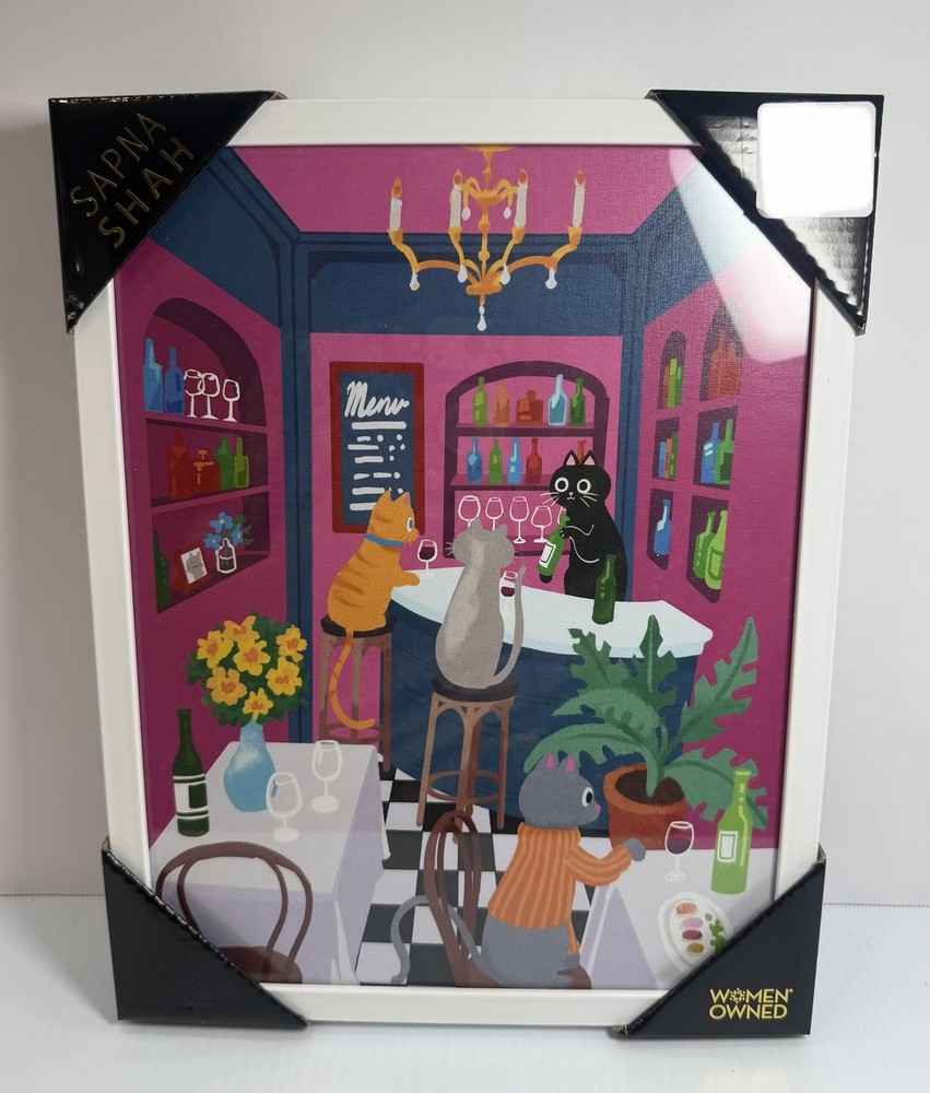 Sapna Shah Cat Bar Wall Art Framed Print 11×14 Women Owned Colorful Modern Decor