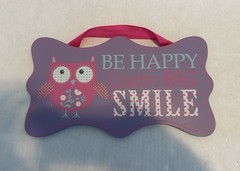 Be Happy Dream Big Smile Owl Hanging Wall Art Purple Pink Kids Bedroom Playroom
