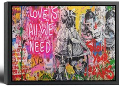 Black Framed Street Graffiti Canvas Wall Art Love Is All We Need Painting Pic…