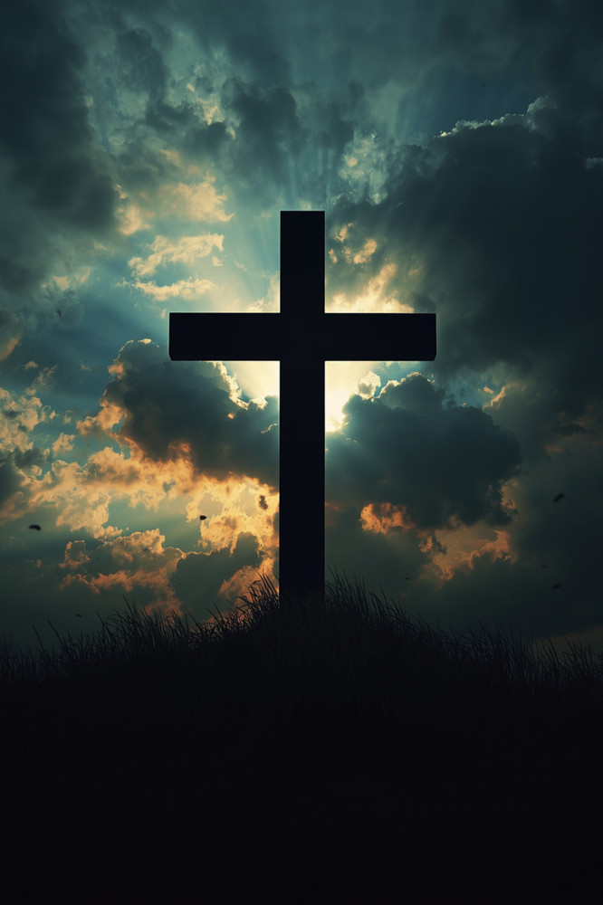 Christian Cross Storm Clouds Sun Light 4×6 Photo Print Religious Wall Art Decor