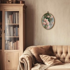 Vintage Roses Oval Wall Art Decor, Antique Floral Oval Framed Canvas Art Prin…