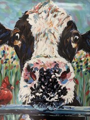 Carolee Vitaletti Farm Buddies I Cow Cardinal Art Print 16” x 24” Wall Poster