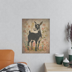 Retro GOAT FLOWER Wall Art, Botanical Farm Animal Poster, Nature Floral Print