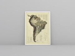 South America Relief Map, Geologica Vintage Map, Topographic Print – 2D Flat