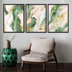 Green and Gold Wall Art Set of 3 Emerald Green and Gold Marble Paintings Pict…