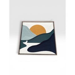 Abstract Tufted Landscape Wall Art 18×18 Square Mountain Sunset Framed Fiber Art