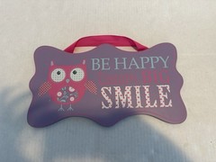 Be Happy Dream Big Smile Owl Hanging Wall Art Purple Pink Kids Bedroom Playroom