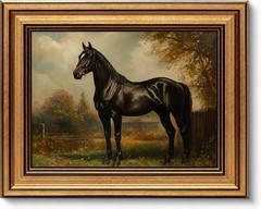 Vintage Gold Framed Wall Art, Black Horse Painting Picture Wall Decor,Rustic …