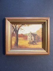 SET OF 2 VINTAGE FARMHOUSE MINATURE PRINTS WITH WOOD FRAME COTTAGE BOHO WALL ART