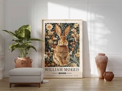 William Morris Rabbit Botanical Poster, Vintage Floral Animal Wall Art Print