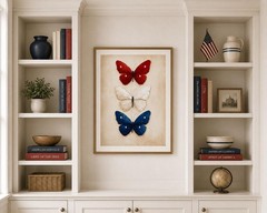 Patriotic Butterfly Trio Print, Red White Blue Americana Wall Art, 4th of July