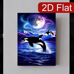 Moon Mountain Orca Whale Magical Ocean Canvas Wood Frame Coastal Decor Gift
