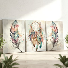 3 Pieces Bohemian Dreamcatcher Large Wall Art Set for Living Room Set Of 3